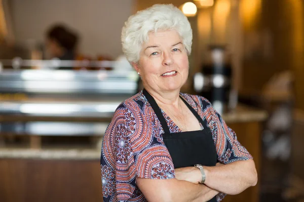 Owner With Arms Crossed Standing In Cafe — Stock Photo, Image
