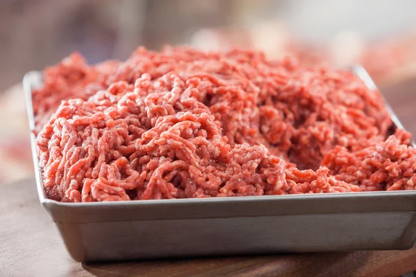Closeup Of Tray Filled With Minced Meat — Stock Photo, Image