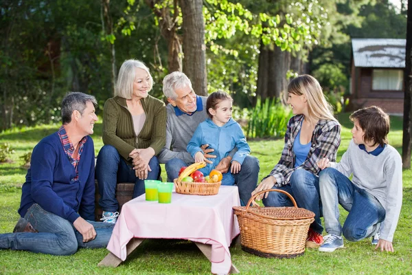 Rodzina spożywająca piknik na kempingu — Zdjęcie stockowe
