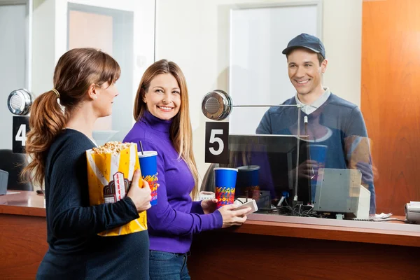 Happy Women Buying Tickets At Box Office — Stock Photo, Image
