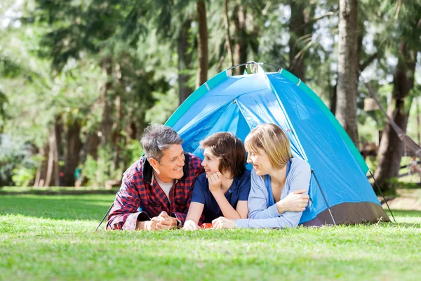 Family Relaxing Inside Tent — Stock Photo, Image