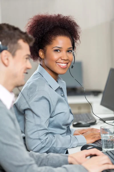 Beautiful Young Employee Working In Call Center — Stock Photo, Image