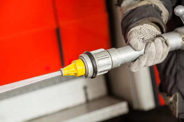 Fireman Spraying Water During Training — Stock Photo, Image