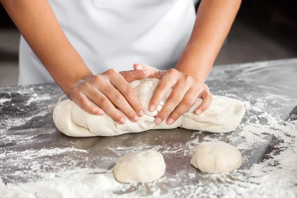 Midsection Of Female Baker Kneading Dough — Stock Photo, Image