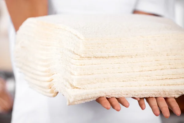 Midsection Of Baker Holding Bread Slices — Stock Photo, Image