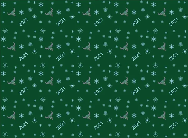 Wallpaper pattern for the new year with the symbol of 2021 bull and snowflakes