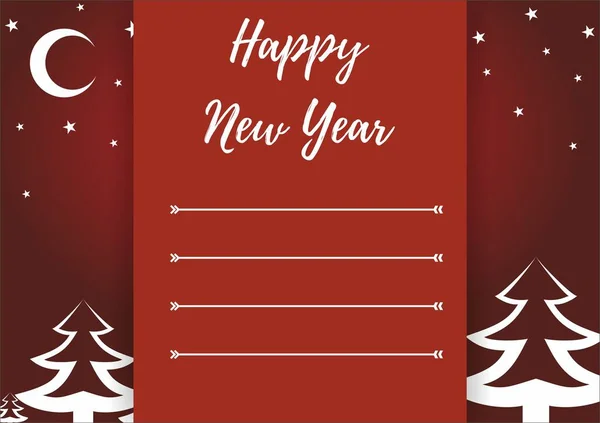 Cartão Vermelho Com Estrelas Lua Para Escrever Saudações Feliz Ano — Fotografia de Stock