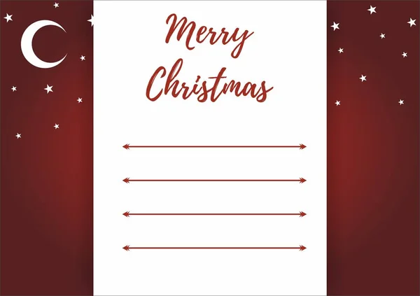 Red Card Stars Moon Writing Merry Hristmas Greetings Place Text — Stock Photo, Image