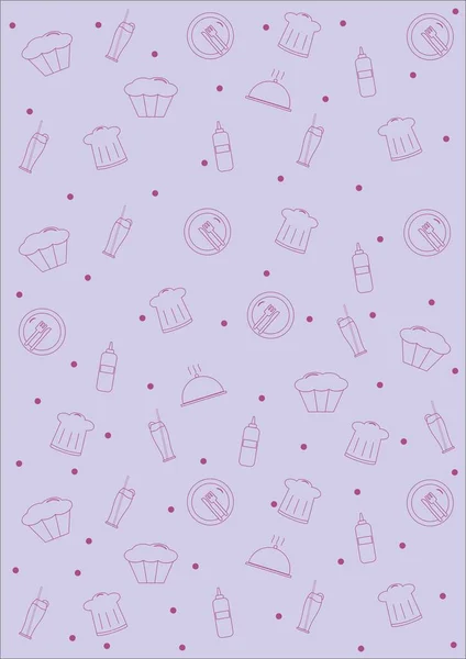 Purple background with icons on the theme of the kitchen.