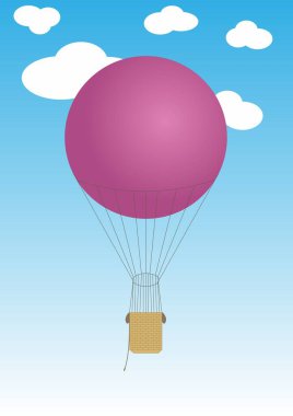Gökyüzünde asılı duran mor sıcak hava balonu