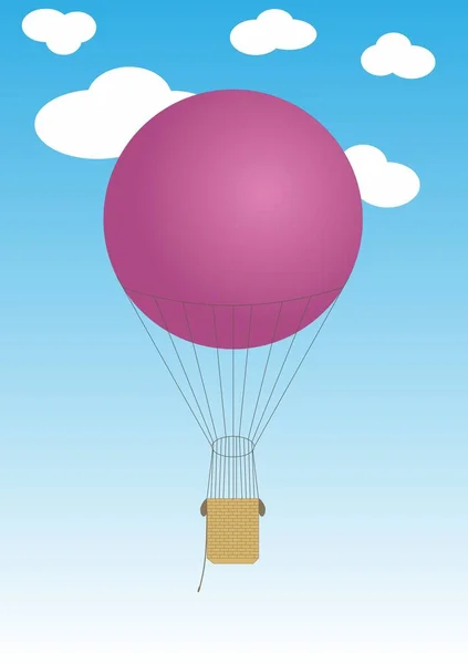 Μωβ Αερόστατο Θερμού Αέρα Κρεμαστό Καλάθι Στον Ουρανό — Φωτογραφία Αρχείου