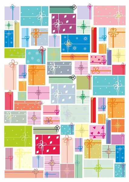 Drawn Postcard Large Number Multi Colored Painted Gift Boxes — Stock Photo, Image