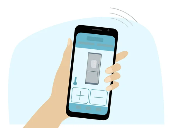 Inteligentní lednice a ruka s telefonem k ovládání — Stockový vektor