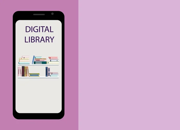 Dibujo Vectorial Teléfono Móvil Con Imagen Los Libros Biblioteca Digital — Vector de stock