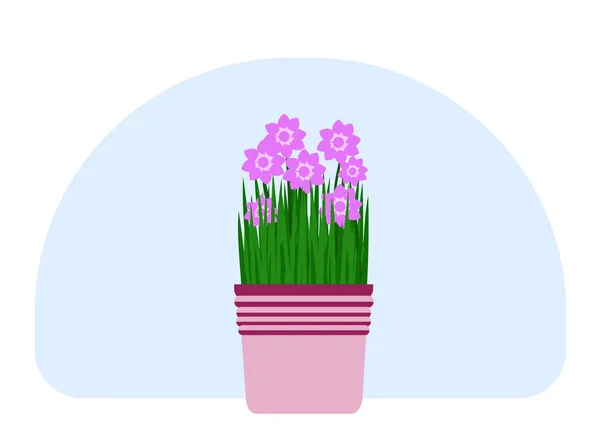 Dessin Vectoriel Une Plante Domestique Dans Pot Feuilles Vertes Fleurs — Image vectorielle