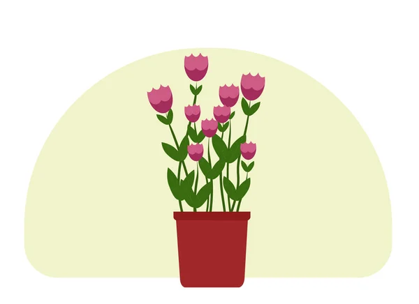 Векторний Малюнок Рослини Горщику Зелене Листя Яскраві Квіти — стоковий вектор