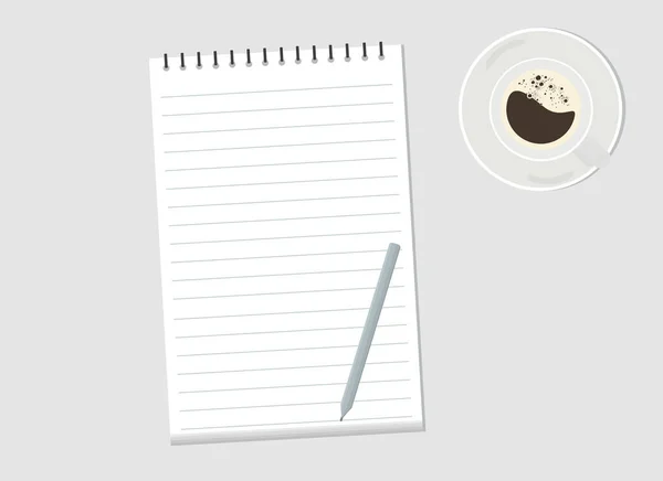 Mesa Hay Cuaderno Con Lápiz Una Taza Café Vista Desde — Vector de stock