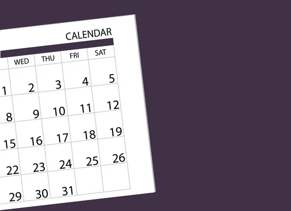 矢量图解 有一周几天和日期的日历摆在桌上 从上面看 — 图库矢量图片