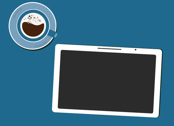 Vektör Masaüstü Illüstrasyonu Masada Kahve Bir Tablet Var Yukarıdan Görüntüle — Stok Vektör