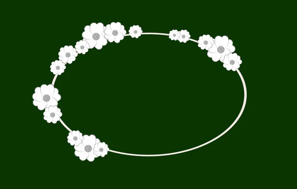 Открытка с текстом. Каркас белых цветов на темно-зеленом фоне — стоковый вектор