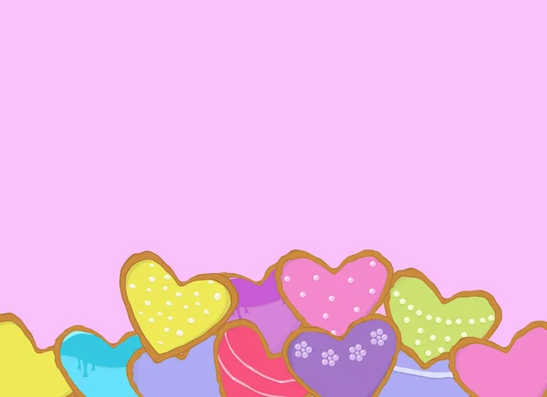 Ilustración Vectorial Muchos Hermoso Pan Jengibre Multicolor Forma Corazones Con — Vector de stock