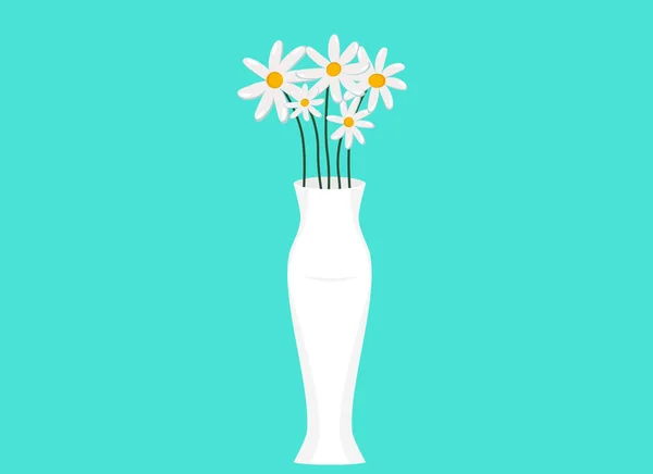 Ilustração Vetorial Vaso Branco Com Margaridas Brancas Verão Ainda Vida — Vetor de Stock
