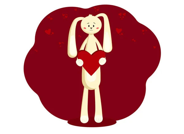Ilustración de una liebre con un gran corazón rojo en sus patas — Archivo Imágenes Vectoriales
