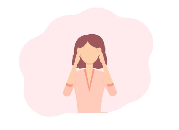 頭の近くに手を持つ女性のベクトルイラスト うつ病の概念 — ストックベクタ