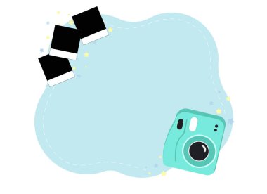 Anılar fotoğraf konsepti. Fotoğraflı ve yıldızlı bir kamera. Vektör illüstrasyonu