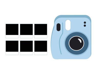 Anılar fotoğraf konsepti. Fotoğraflı ve yıldızlı polaroid kamera. Vektör illüstrasyonu