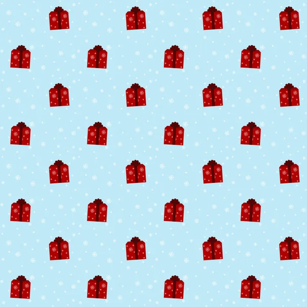 Patroon met illustraties van geschenkdozen en sneeuwvlokken. Concept voor Kerstmis en Nieuwjaar — Stockvector