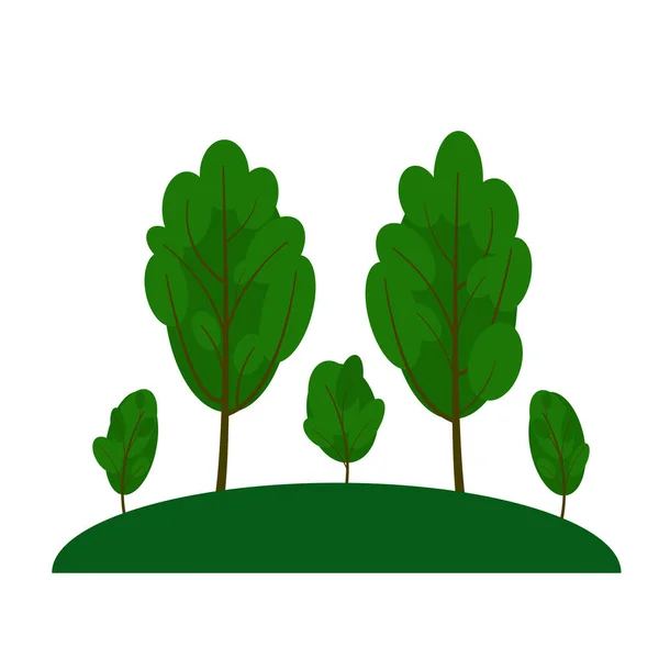 Ilustrasi bergaya pohon hijau dan semak-semak. Berkebun - Stok Vektor