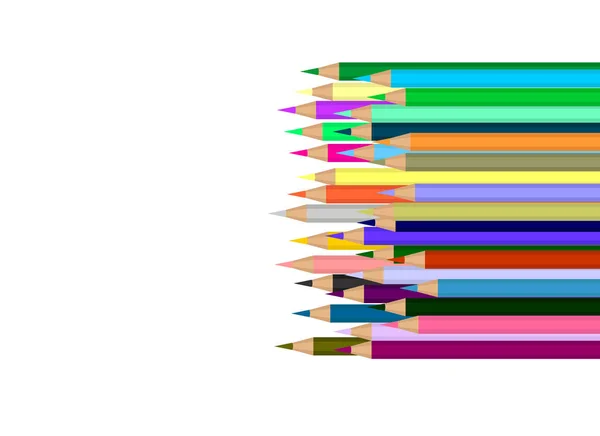 Vector Illustratie Van Nieuwe Kleurpotloden Liggend Een Hoop Veel Potloden — Stockvector