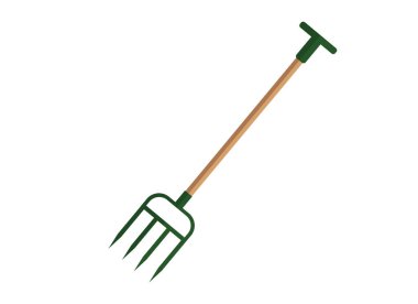 Tahta saplı yeşil bir yabanın vektör çizimi. Bahçe temizleme araçları