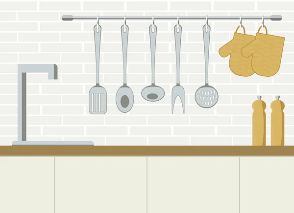 Vektor Illustration Des Modernen Küchendesigns Hellen Farben Mit Spüle Und — Stockvektor