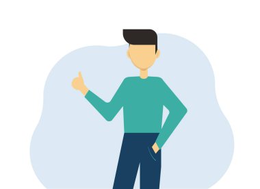 Başarının sembolü olan süveter giyen bir adamın vektör çizimi başparmağını kaldırır.