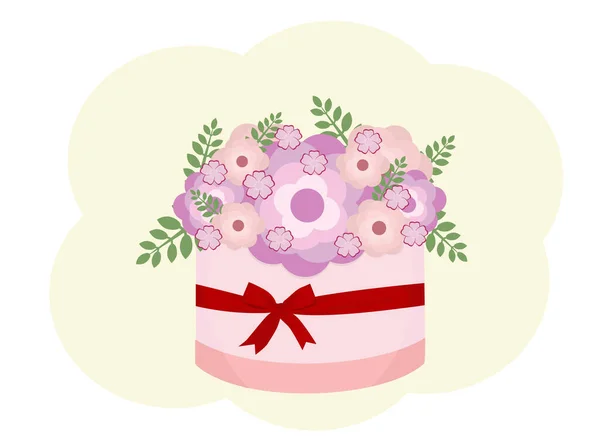 Illustration Vectorielle Bouquet Fleurs Dans Une Boîte Cadeau Attachée Avec — Image vectorielle
