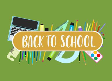 Kırtasiye malzemesi tasvir eden bir el ilanının vektör illüstrasyonu