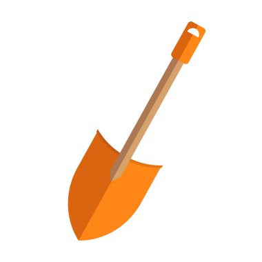 Kısa tahta saplı turuncu bir küreğin vektör çizimi. Bahçe Aletleri