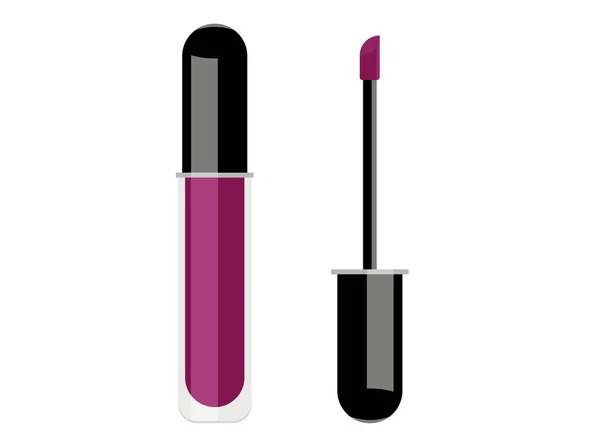 Vector Illustration Violet Lip Gloss Brush Next Application Isolated White — Stock Vector