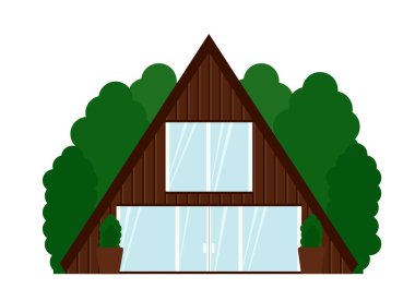 Geniş pencereli iki katlı modern ahşap bir evin vektör çizimi