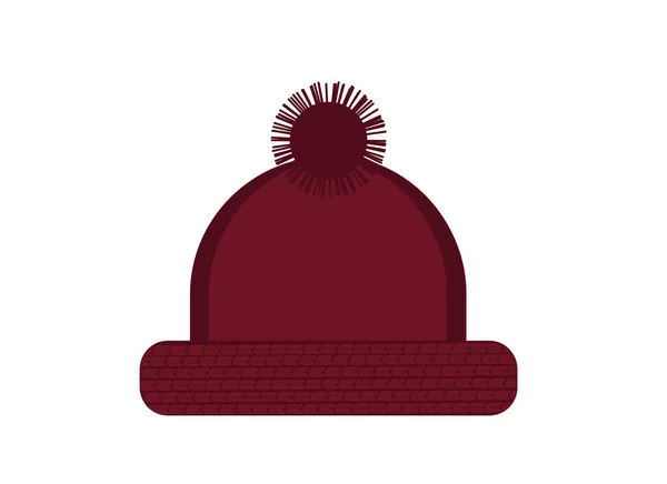 Koyu Kırmızı Sıcak Örülmüş Ponpon Şapkanın Vektör Çizimi — Stok Vektör