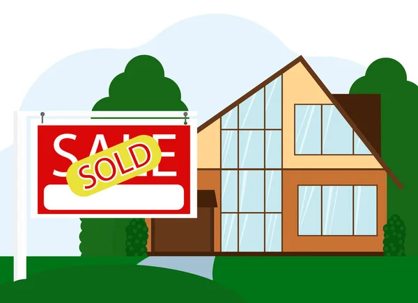 Vector Illustration Modern House Next Billboard Text Sale Sticker Sold — Stock Vector