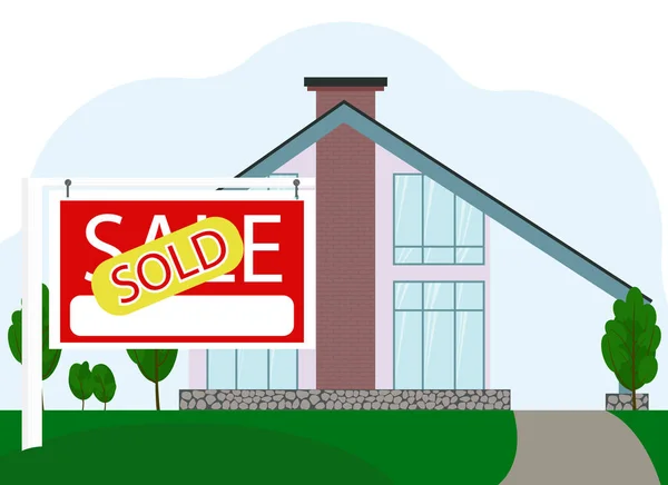 Vector Illustration Modern House Next Billboard Text Sale Sticker Sold — Stock Vector