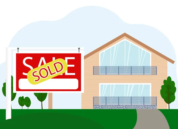 Vector Illustration Modern House Next Billboard Text Sale Sticker Sold — Stock Vector