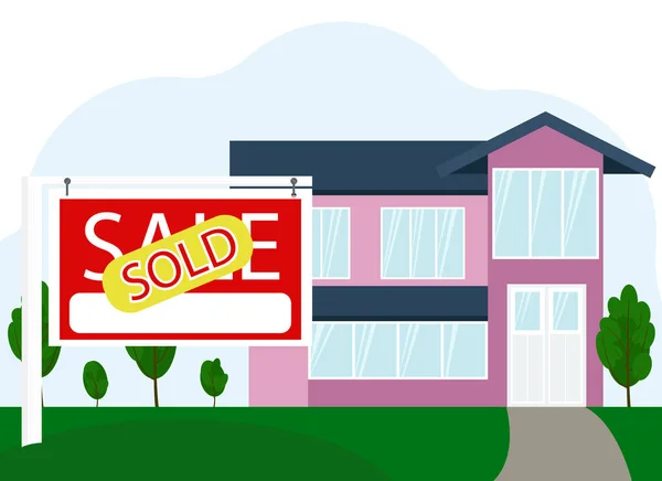 Vector Illustration Modern House Next Billboard Text Sale Sticker Sold — Stock Vector