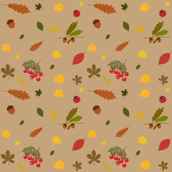 Vector Illustratie Van Een Herfst Patroon Met Herfst Gebladerte Rowan — Stockvector
