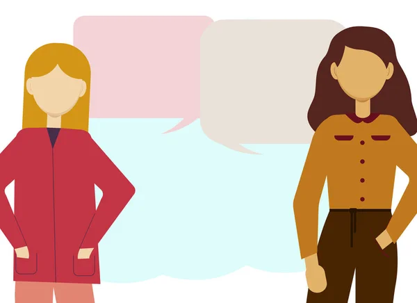 Illustration Vectorielle Deux Femmes Multiethniques Communiquent Bulles Pour Texte — Image vectorielle