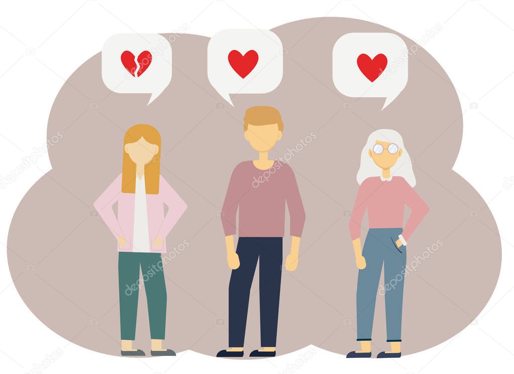 Love triangle illustration two girls and a man