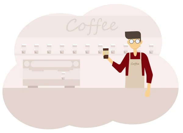 Vektor Illustration Kaffebar Interiør Barista Mænd Med Kop Kaffe – Stock-vektor
